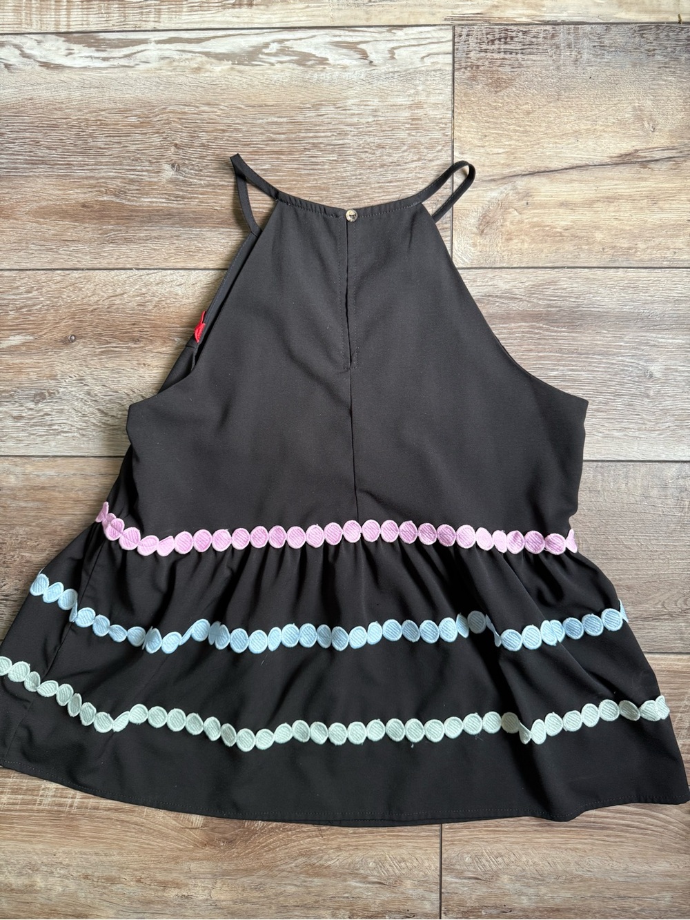 Black Womens Top with Colorful Trim - Picture 2 of 6